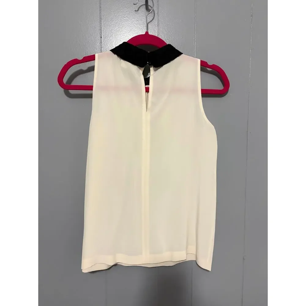 Kate Spade Ivory Black Lace Collar Silk Sleeveless Preppy Twee Office Top 0